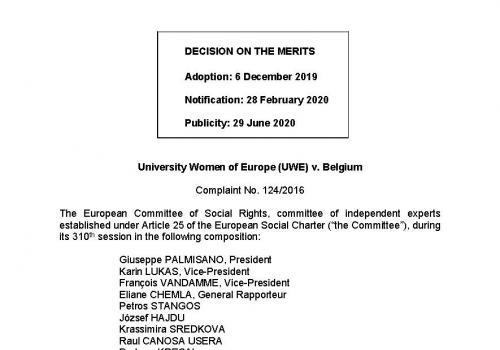 Décision du Comité européen des Droits sociaux: affaire 124-2016, egalité de rémunération entre hommes et femmes